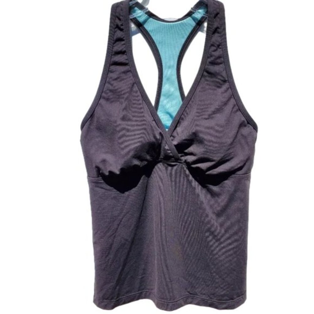 Athleta Tankini Racerback Black Turquoise Sporty Active Athletic Swimsuit XS
